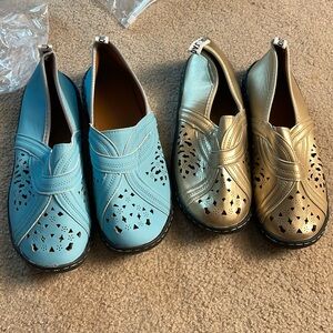 Amazon Slip on Shoes bundle sz 7.5-8 one blue one gold